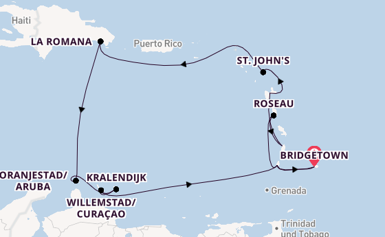 Südliche Karibik ab Bridgetown, Barbados auf AIDAperla