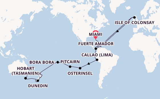 Weltreise ab Miami auf der Azamara Onward
