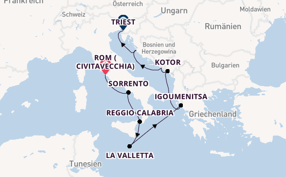 Mittelmeer ab Civitavecchia (Rom), Italien auf der Seven Seas Prestige