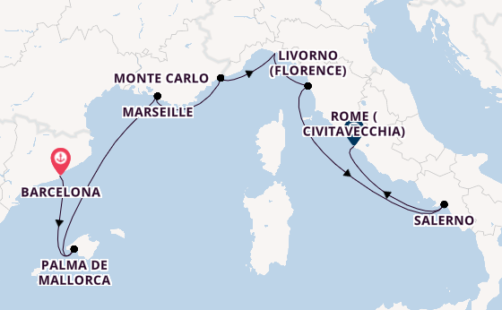 Western Mediterranean from Barcelona, Spain with the Silver Ray