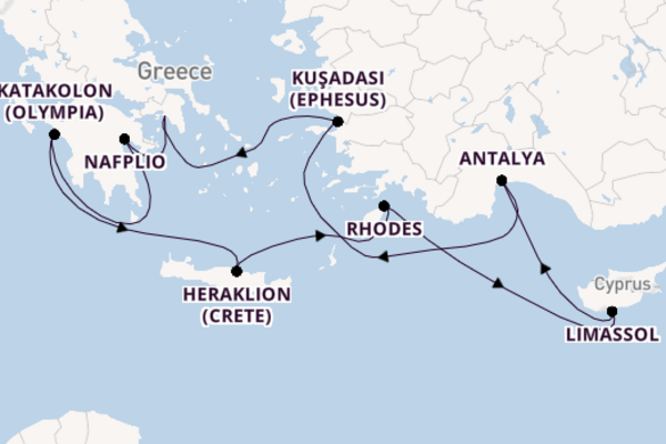 Eastern Mediterranean from Athens (Piraeus), Greece with the Celebrity Infinity