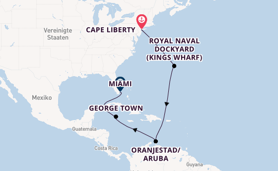 Karibik ab Cape Liberty, New Jersey auf der Independence of the Seas