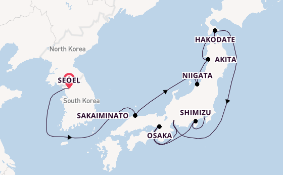 Japan vanaf Seoel, Zuid-Korea met de Norwegian Jade