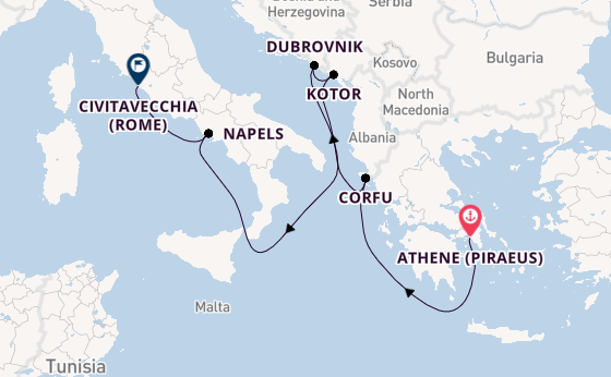 Middellandse Zee vanaf Athene (Piraeus), Griekenland met de Nieuw Statendam