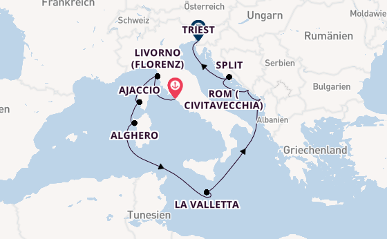 Mittelmeer ab Civitavecchia (Rom), Italien auf der Enchanted Princess