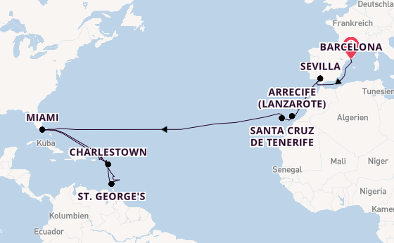 Transatlantik ab Barcelona, Spanien auf der Queen Elizabeth