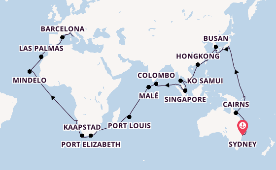 Zuidoost-Azië vanaf Sydney, Australië met de Costa Deliziosa