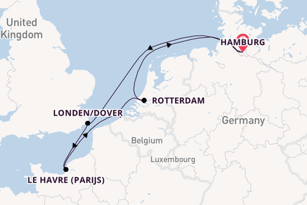 Engeland vanaf Hamburg, Duitsland met de Mein Schiff 2 