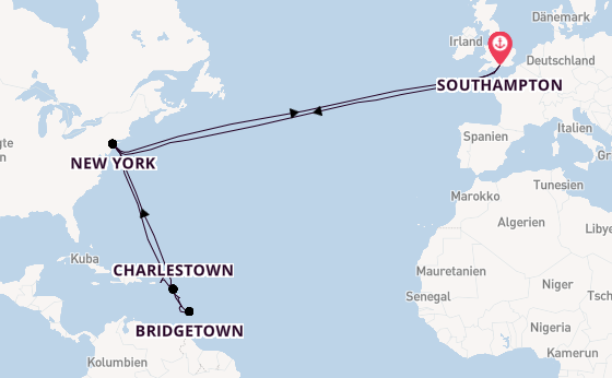 Transatlantik ab Southampton, Großbritannien auf der Queen Mary 2
