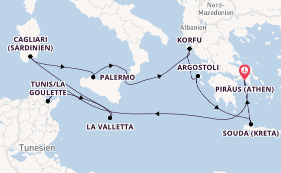 Mittelmeer ab Piräus (Athen), Griechenland auf der Oosterdam