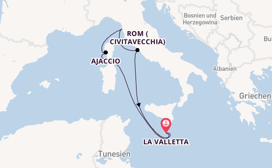 Westliches Mittelmeer ab La Valletta, Malta auf der Azura