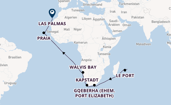 Südliches Afrika ab Port Louis, Mauritius auf AIDAstella