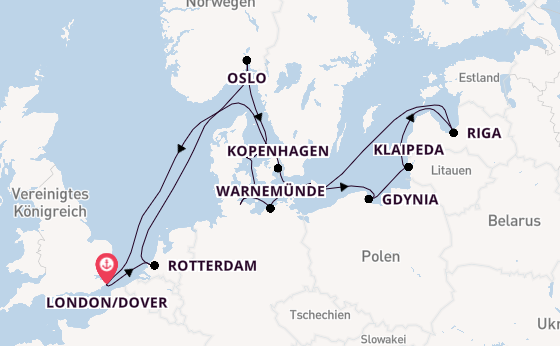 England ab London/Dover, Großbritannien auf der Nieuw Statendam
