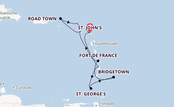 Südliche Karibik ab St. John's, Antigua und Barbuda auf der Arvia