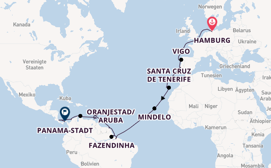 Transatlantik ab Hamburg, Deutschland auf der VASCO DA GAMA