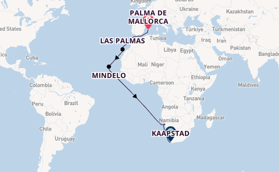 Zuidelijk Afrika vanaf Palma de Mallorca, Mallorca, Spanje met de Mein Schiff 5