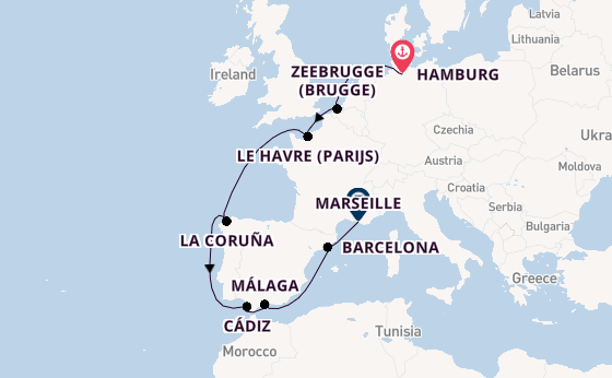 Westelijke Middellandse Zee vanaf Hamburg, Duitsland met de Costa Favolosa