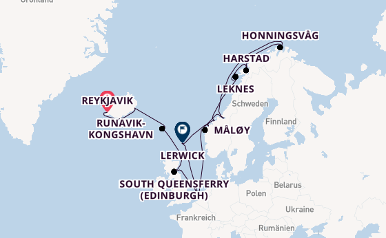 Norwegen ab Reykjavik, Island auf der Rotterdam
