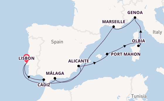 Western Mediterranean from Lisbon, Portugal with the MSC Opera