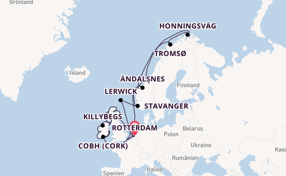 Britische Inseln ab Rotterdam, Niederlande auf der Nieuw Statendam