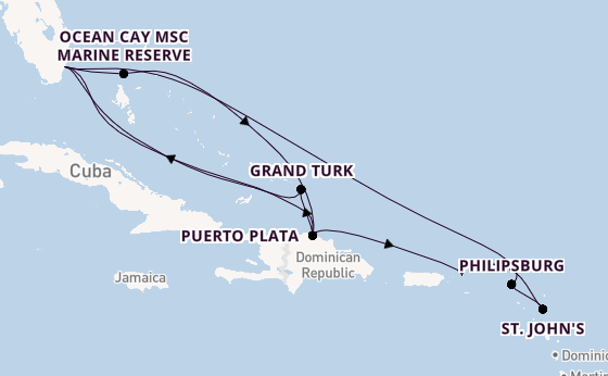 Caribbean vanaf Miami, Verenigde Staten met de MSC Seashore