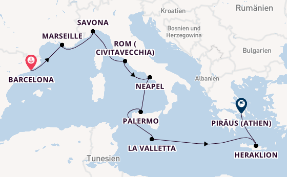 Westliches Mittelmeer ab Barcelona, Spanien auf der Costa Pacifica