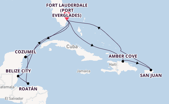 Caribbean from Fort Lauderdale (Port Everglades), Florida, USA with the Sun Princess