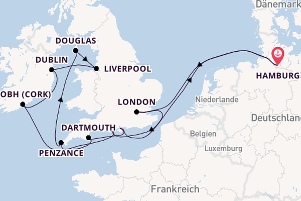 Britische Inseln ab Hamburg, Deutschland auf der MS Hamburg