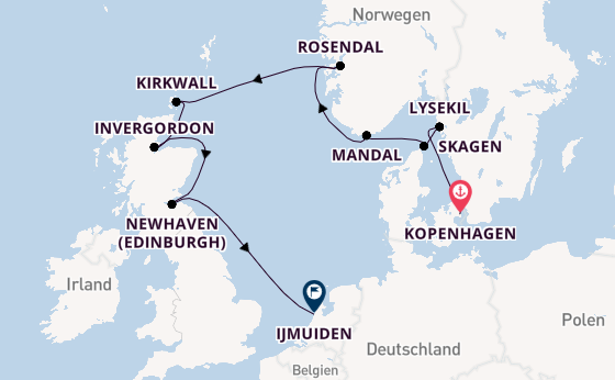 Schottland ab Kopenhagen, Dänemark auf der Seven Seas Prestige