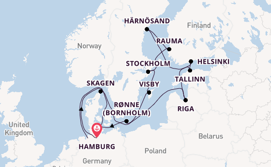 Europa vanaf Hamburg, Duitsland met de Amadea