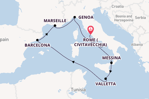 Western Mediterranean from Rome (Civitavecchia), Italy with the MSC World Asia