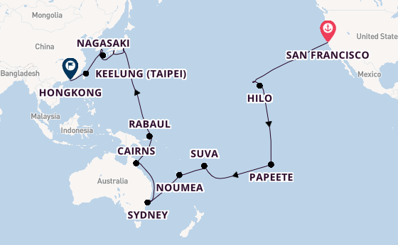Transpacifisch vanaf San Francisco, Verenigde Staten met de Costa Deliziosa