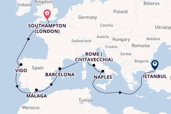 Southampton To Istanbul With Barcelona, Florence/Pisa & Rome