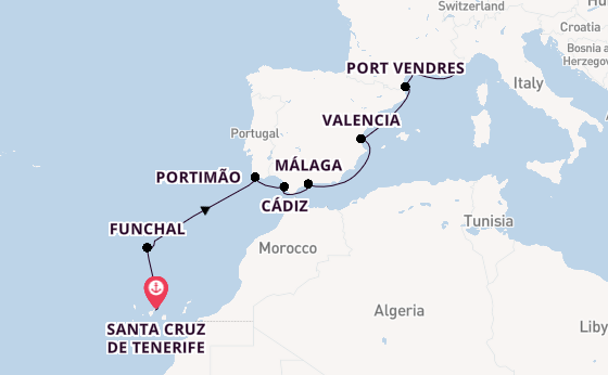 Westelijke Middellandse Zee vanaf Santa Cruz de Tenerife, Tenerife, Spanje met de MS EUROPA