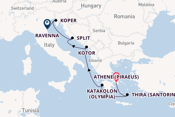 Oostelijke Middellandse Zee vanaf Athene (Piraeus), Griekenland met de Norwegian Pearl