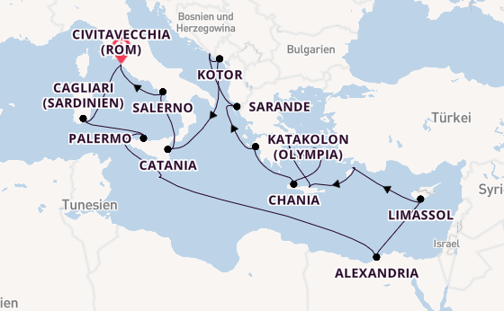 Mittelmeer ab Civitavecchia (Rom), Italien auf der Caribbean Princess