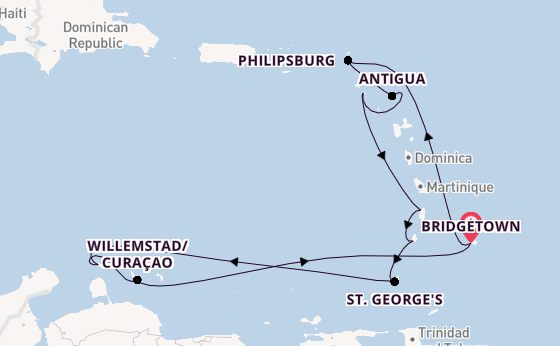 Southern Caribbean from Bridgetown, Barbados with the Britannia 