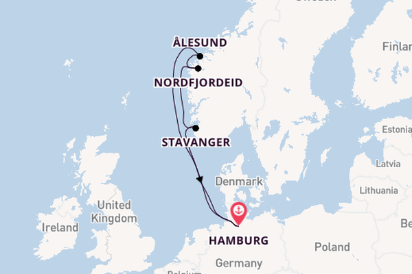 Noorwegen vanaf Hamburg, Duitsland met AIDAperla
