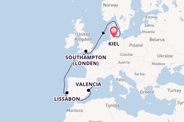 Westelijke Middellandse Zee vanaf Kiel, Duitsland met de MSC Euribia