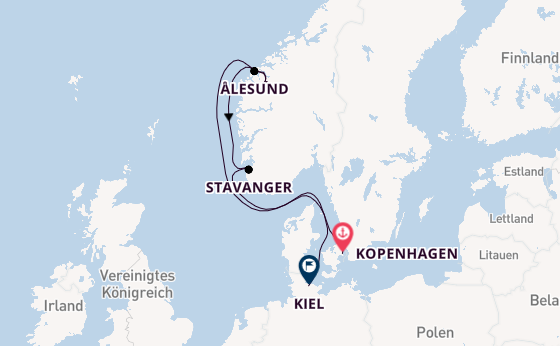 Norwegen ab Kopenhagen, Dänemark auf der Costa Diadema