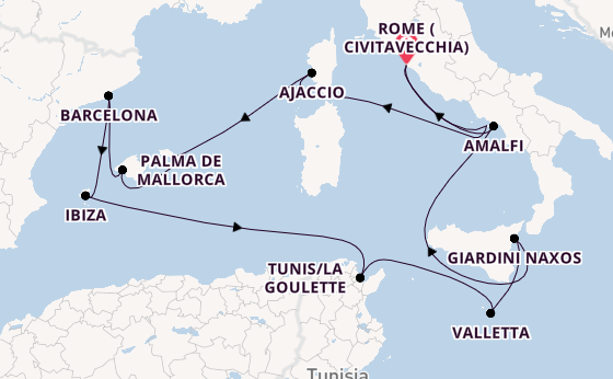 Western Mediterranean from Rome (Civitavecchia), Italy with the EXPLORA I