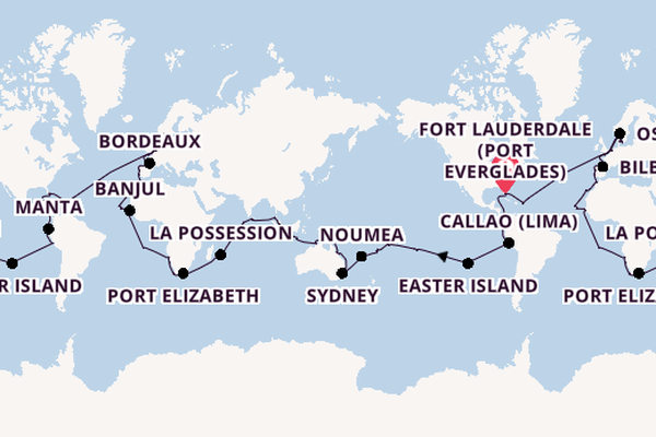 World Cruise from Fort Lauderdale (Port Everglades), Florida with the Volendam
