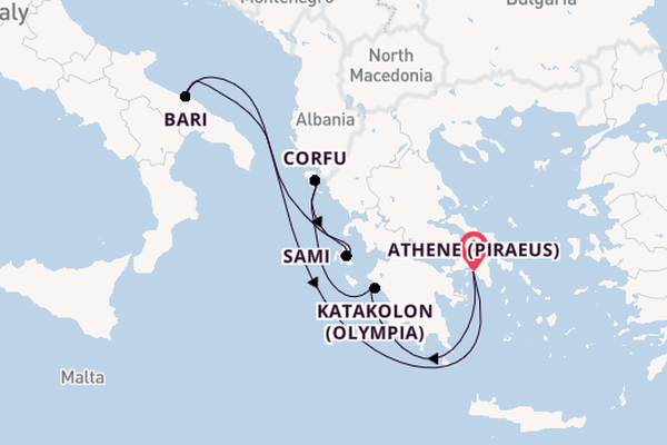 Oostelijke Middellandse Zee vanaf Athene (Piraeus), Griekenland met de MSC Sinfonia