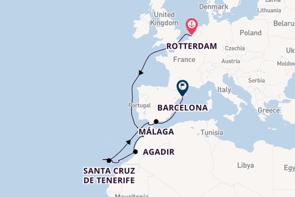 Canarische Eilanden vanaf Rotterdam, Nederland met de Nieuw Statendam