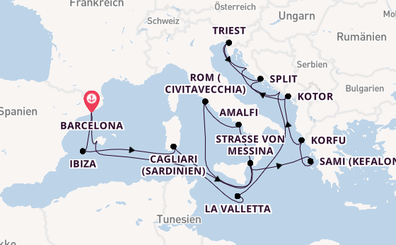 Mittelmeer ab Barcelona, Spanien auf der Queen Victoria