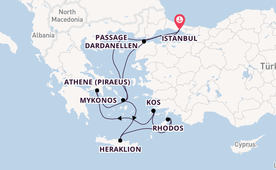 Oostelijke Middellandse Zee vanaf Istanbul, Turkije met de Costa Pacifica