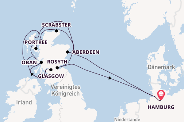 Schottland ab Hamburg, Deutschland auf der MS Hamburg