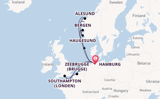 Noorwegen vanaf Hamburg, Duitsland met AIDAperla