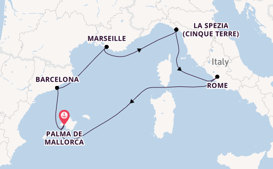 Westelijke Middellandse Zee vanaf Palma de Mallorca, Mallorca, Spanje met de Mein Schiff 4