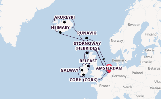 British Isles from Amsterdam, Netherlands with the Zuiderdam